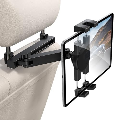bokilino Tablet Holder for Car Headrest, [3 in 1 Adjustable Extension Arm] iPad Car Mount for Back Seat, Road Trip Essentials for Kids, for 4.7-12.9" Like iPad Pro, Air, Mini, Galaxy, Fire HD Tablet