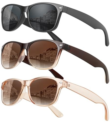 MEETSUN Classic Polarized Sunglasses for Women Men Trendy Retro Vintage Sun Glasses for Driving UV Protection 3 Pack Black Brown Gradient