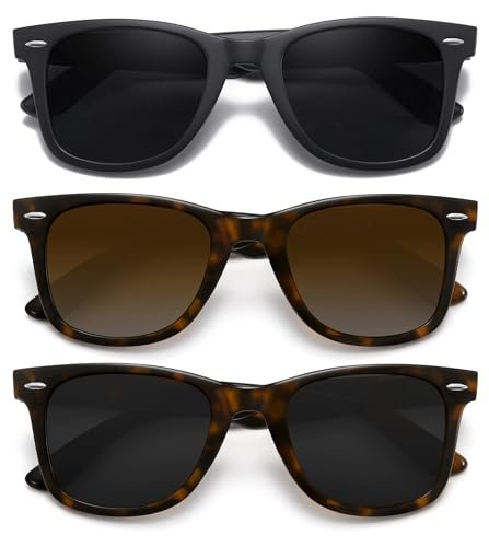 MEETSUN Retro Polarized Sunglasses for Women Men Classic Mirror Lens Driving Sun Glasses 100% UV Protection 3 Pack Black Leopard Brown Grey