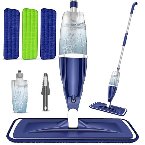 Microfiber Spray Mop for Floors Cleaning: Wet Dry Hardwood Floor Mops with 3 Washable Reusable Pads for Swiffer Powermop - Flat Mop with Sprayer for Tile Wood Laminate Vinyl Marble
