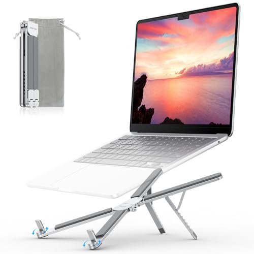 OMOTON LA15 Foldable & Portable Laptop Stand for Desk, [360° Support Feet+Lightweight] Tablet Stand for Desk and Travel, 6 Level Height Ergonomic Aluminum Computer Holder for 10-16" Laptops