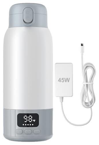 Portable Bottle Warmer for Travel, 45W Quick Charge, 100W Fast Heating Baby Bottle Warmer with 17oz Large Capacity Portable Milk Warmer, 10400mAh for On-The-Go Use with Formula, Breast Milk, Water