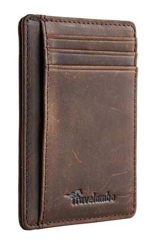 Travelambo Slim Wallet Front Pocket Minimalist Leather RFID Blocking Medium Size