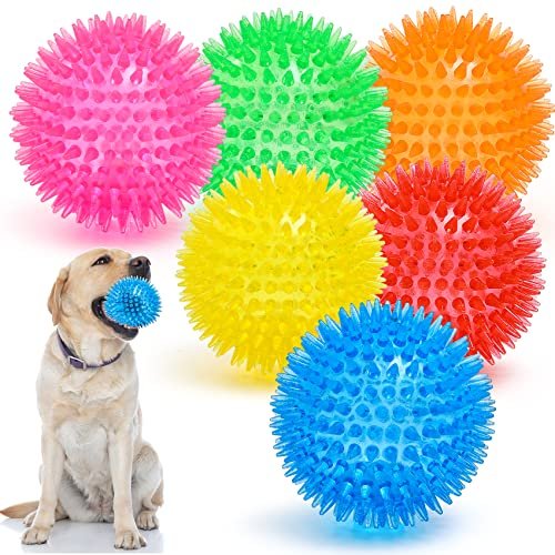 VITEVER 3.5” Squeaky Dog Toy Balls (6 Colors) Puppy Chew Toys for Teething, BPA Free Non-Toxic, Spikey Dog Balls for Medium, Large & Small Dogs, Durable Toys for Aggressive Chewers