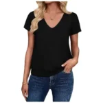 Sialois Women Shirts Short Sleeve Tshirts V Neck Banded Bottom Tops Casual Loose Shirts Summer Spring Tee Fashion Clothes