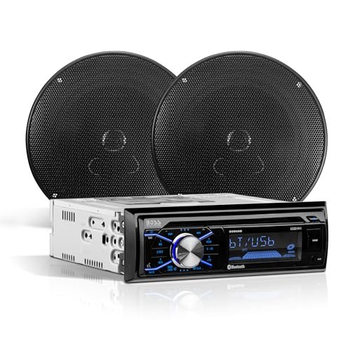 BOSS Audio Systems 656BCK Car Stereo Package - Single Din, Bluetooth, CD MP3 USB AM FM Radio, 6.5 Inch 2 Way Full Range Speakers, Black
