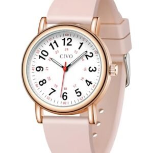 CIVO Nurse Watch Analog for Ladies: Easy Read Dial Waterproof Wristwatch - Nursing Watches Pink for Women Students 12/24 Hour with Second Hand