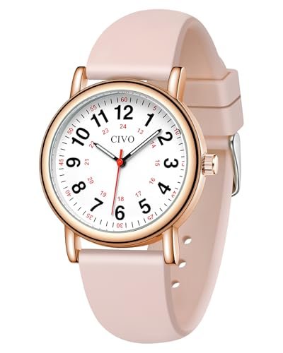 CIVO Nurse Watch Analog for Ladies: Easy Read Dial Waterproof Wristwatch - Nursing Watches Pink for Women Students 12/24 Hour with Second Hand