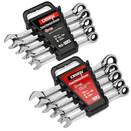 DISEN 10 Piece Ratcheting Wrench Set SAE & Metric