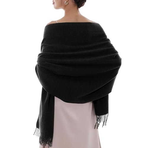 RIIQIICHY Scarfs for Women Winter Black Pashmina Shawls and Wraps for Evening Dresses Warm Large Scarves Wedding Shawl
