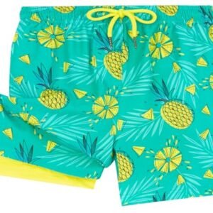 UMELOK Boys Swim Trunks Swimsuit Boxer Brief 2 in 1 Compression Liner Stretch Swim Shorts Quick Dry Beach Bathing Suit Neon Pineapple 10/12