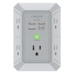 USB Wall Charger, Surge Protector, QINLIANF 5 Outlet Extender with 4 USB Charging Ports(3U1C) 3-Sided 1680J Power Strip Multi Plug Outlets Wall Adapter Spaced for Home Travel Office, Grey