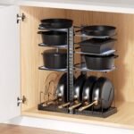 LAMU Pots and Pans Organizer under Cabinet, Adjustable Height Up to 24'', 6 Tier Pot Organizer Rack with 6 Horizontal Dividers, Adjustable Pot and Pan Organizer for Kitchen Storage, Black